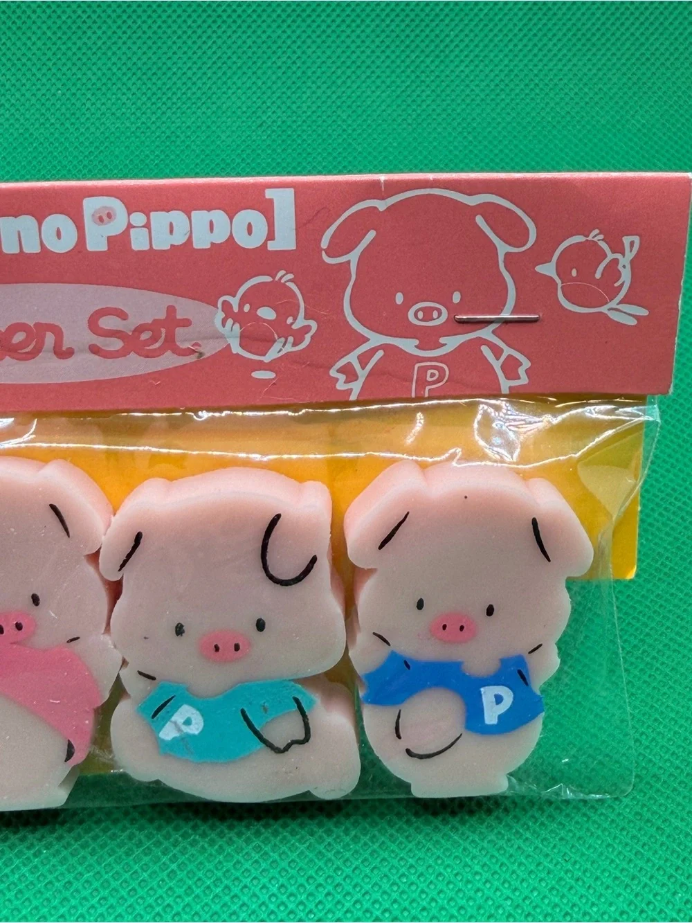 Vintage Sanrio Kobuta no Pippo Pig Eraser Set 3 Erasers Sealed Stationery New